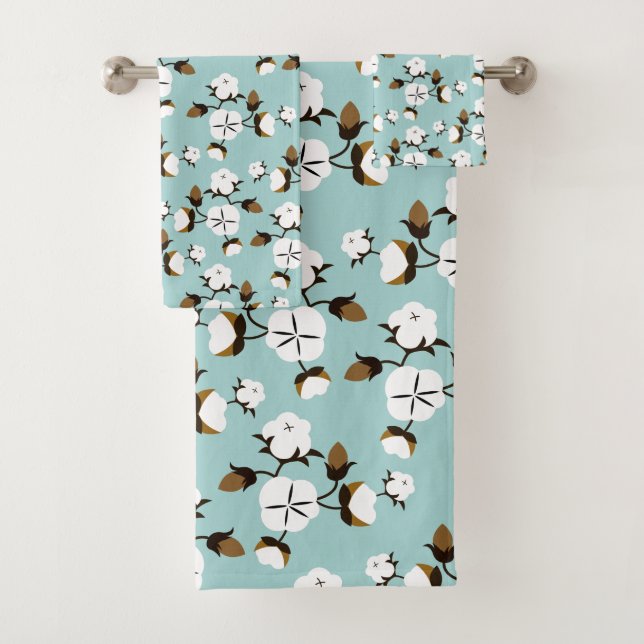 Rustic Farmhouse Style Cotton Flowers Teal Bath Towel Set (Insitu)