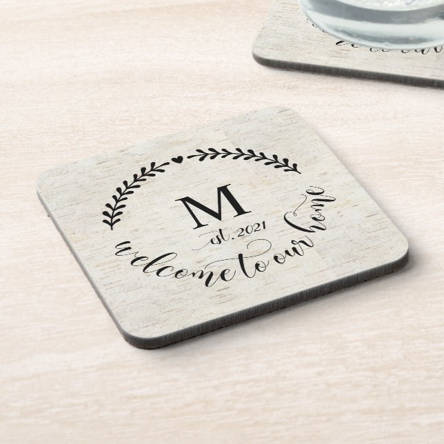 Rustic Farmhouse Style Monogrammed Wood Coaster  (Left Side)