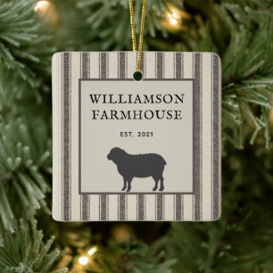 Rustic Farmhouse Style Sheep Photo Christmas Ceramic Ornament