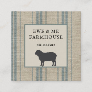 Rustic Farmhouse Style Sheep Ticking Square Business Card
