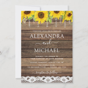 Rustic Farmhouse Sunflower Rustic Wood Wedding Invitation