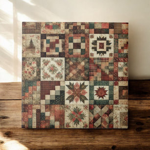 Rustic Farmhouse Terracotta Quilt Patchwork Floral Ceramic Tile