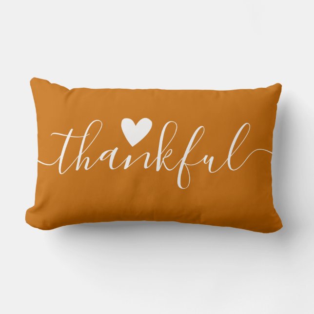 Rustic Farmhouse Thankful Orange Thanksgiving Lumbar Cushion (Front)