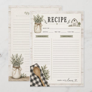 Rustic Farmhouse Theme Recipe Card