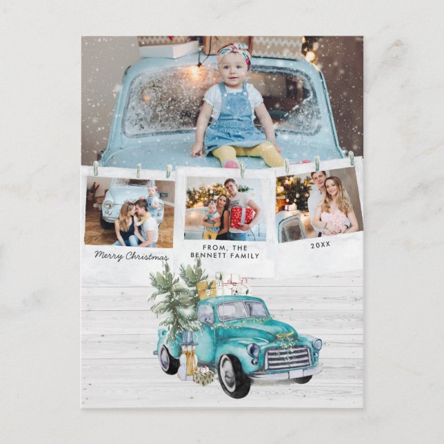 Rustic Farmhouse Truck | Clothespin Photo Collage Postcard (Front)