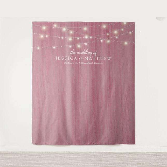 Rustic Farmhouse Twinkling Lights Wedding Backdrop Tapestry (Front)