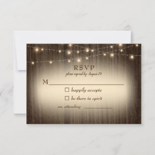 Rustic Farmhouse Twinkling Lights Wedding RSVP Card