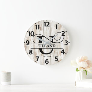 Rustic Farmhouse U Monogram Large Clock