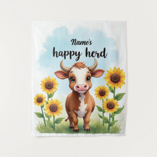 Rustic Farmhouse Wall Art – [Name]’s Happy Herd Tapestry