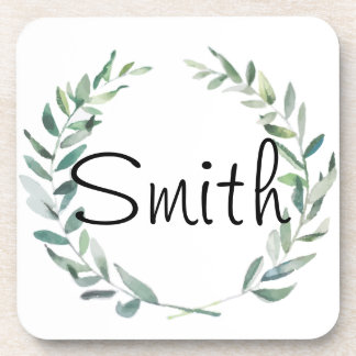 Rustic Farmhouse Watercolor Magnolia Wreath Design Coaster