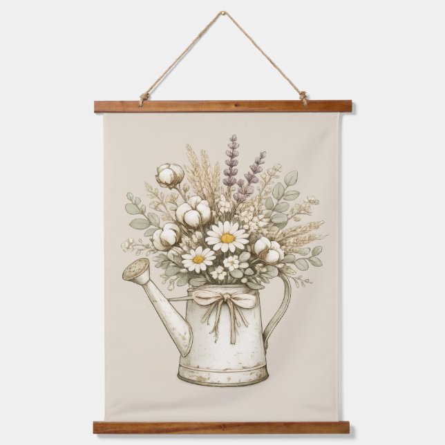 Rustic Farmhouse Watering Can Hanging Tapestry (Front)