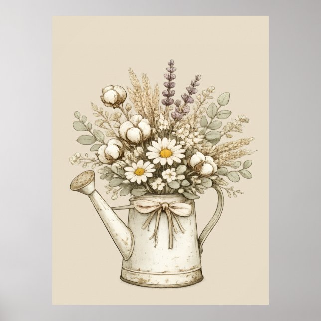 Rustic Farmhouse Watering Can Poster (Front)