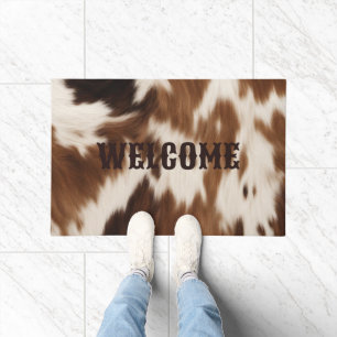 Rustic Farmhouse  Western Country Cowboy Cow Print Doormat