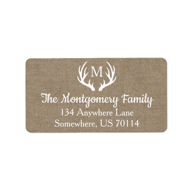 Rustic Farmhouse White Deer Antlers & Faux Burlap Label (Front)