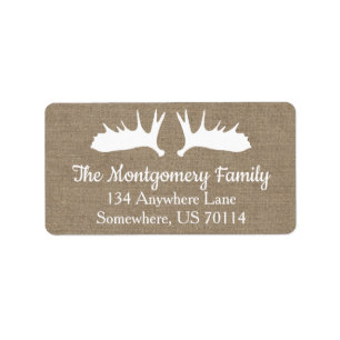 Rustic Farmhouse White Moose Antlers & Faux Burlap Label