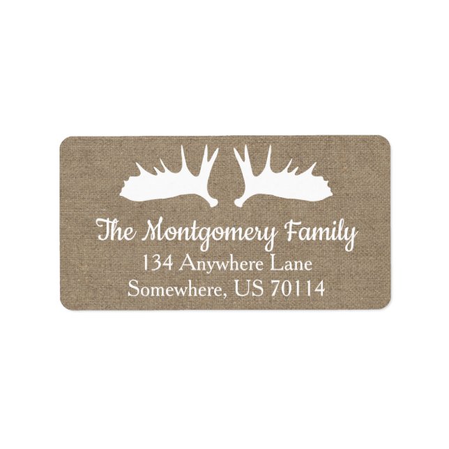 Rustic Farmhouse White Moose Antlers & Faux Burlap Label (Front)