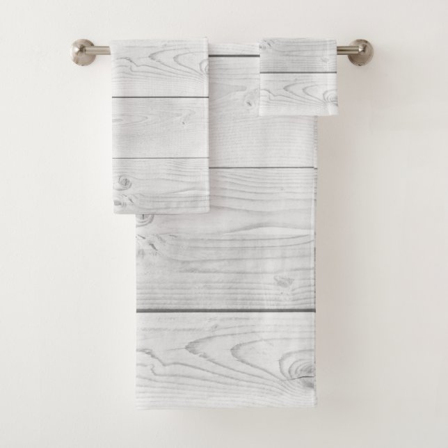Rustic Farmhouse White Wood Planks Bath Towel Set (Insitu)