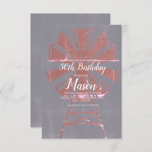 Rustic Farmhouse Windmill 50th Birthday Invitation (Front/Back)
