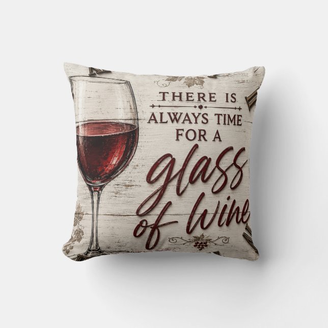Rustic Farmhouse Wine Lover Gift Cushion (Front)
