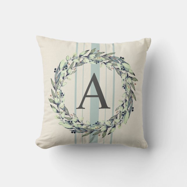 Rustic  Farmhouse Winter Monogram Initial Wreath Cushion (Front)