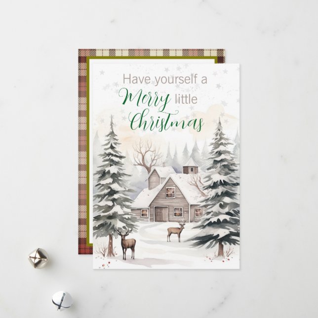 Rustic Farmhouse With Deer- Merry Little Christmas Holiday Card (Front/Back In Situ)