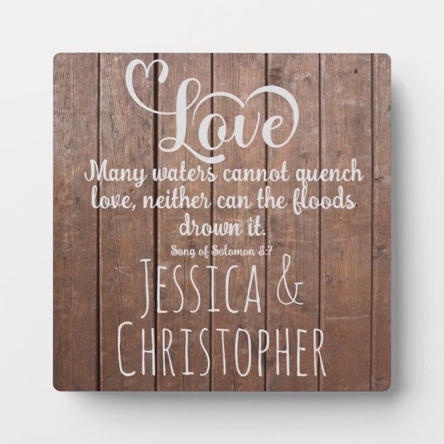 Rustic Farmhouse Wood Scripture Quote Gift Names Plaque (Front)