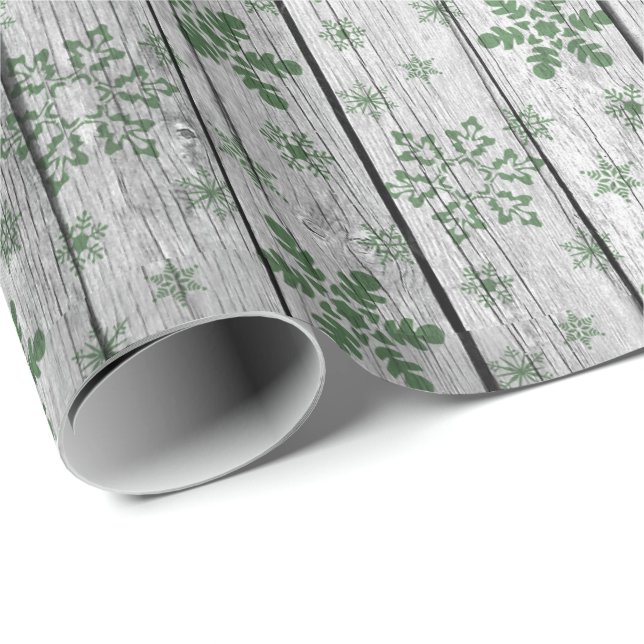 Rustic Farmhouse Wood & Snowflakes Christmas Wrapping Paper (Roll Corner)