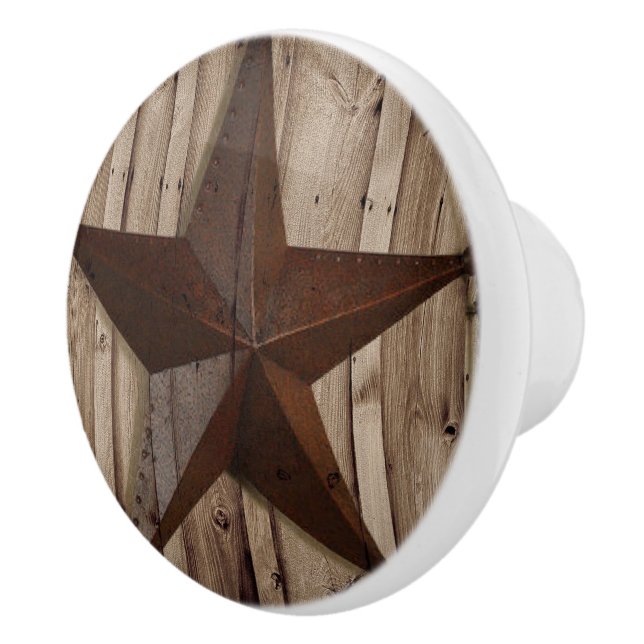 Rustic Farmhouse Wood Western Country Texas Star Ceramic Knob (Right)