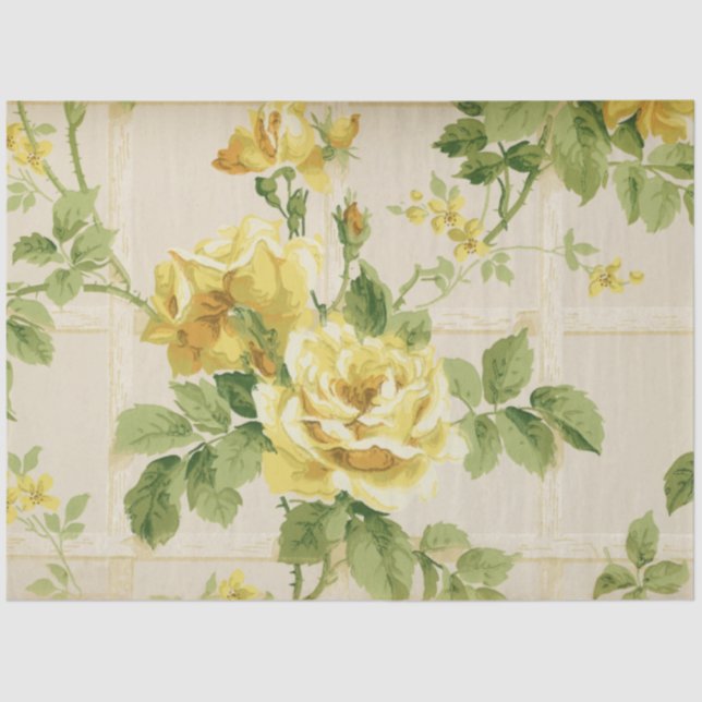 Rustic Farmhouse Yellow Roses on Trellis Tissue Paper (Front)