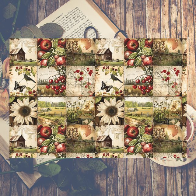 Rustic Farmland Collage Decoupage Tissue Paper (Rustic Farmland Collage Decoupage Paper)