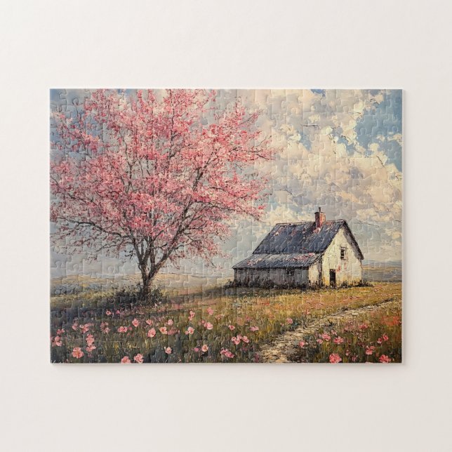 Rustic Farmstead with Flowering Tree Jigsaw Puzzle (Horizontal)