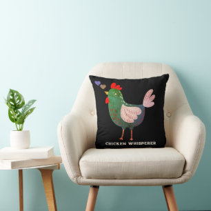 Rustic Farmyard Chicken Whisperer Boho Black Cushion