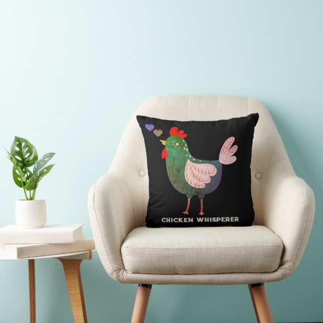 Rustic Farmyard Chicken Whisperer Boho Black Cushion (Chair)