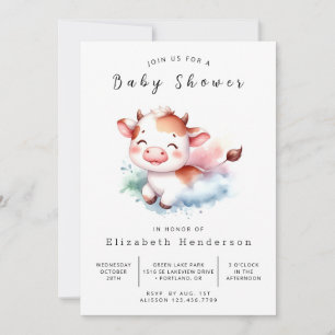 Rustic Farmyard Cow Baby Shower Invitation