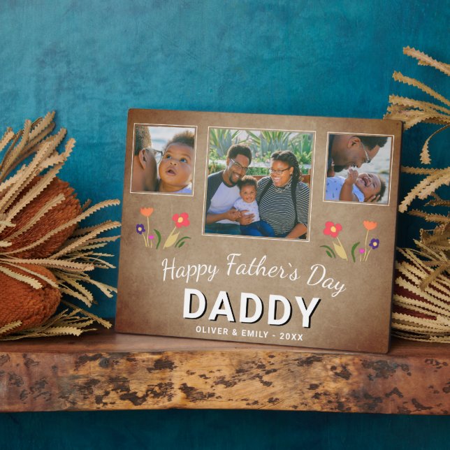 Rustic Father`s Day Daddy Keepsake 3 Photo Plaque (Side)