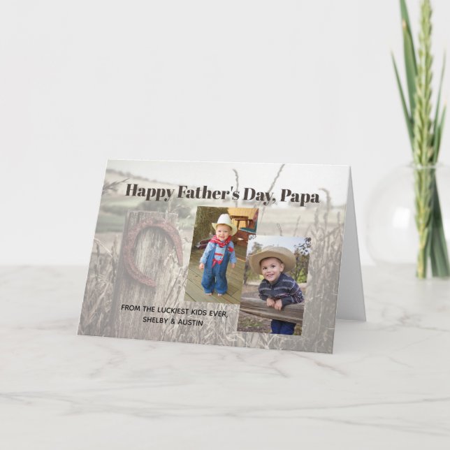 Rustic Father's Day Custom Two Photo Card (Front)