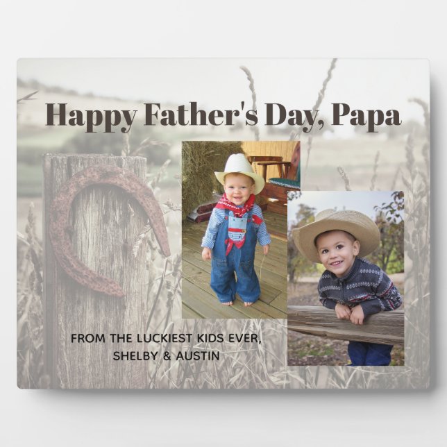 Rustic Father's Day Personalised Two Photo Plaque (Front)