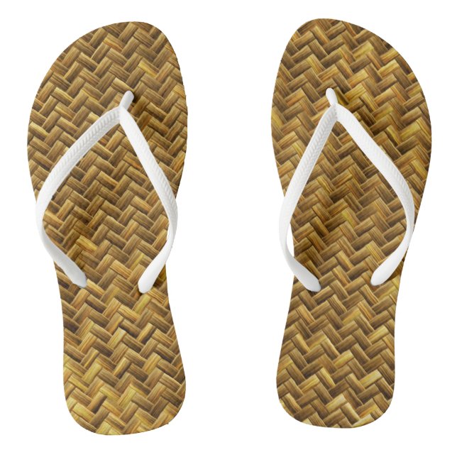Rustic Faux Bamboo Basket Weave Pattern Texture Thongs (Footbed)
