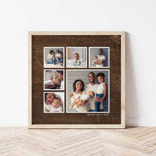 Rustic Faux Barn Wood 6 Square Photo Collage Poster