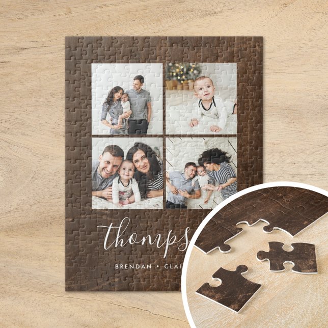 Rustic Faux Barn Wood Family Photo Collage Jigsaw Puzzle (Creator Uploaded)