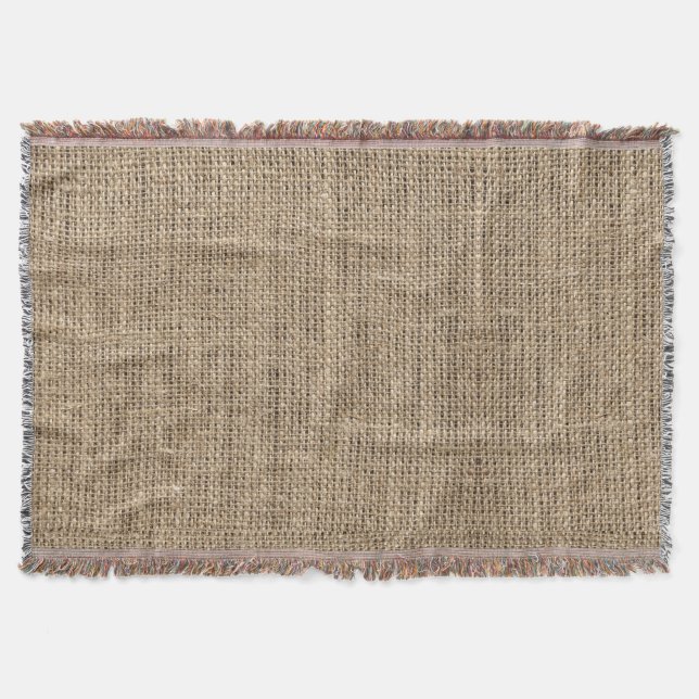 rustic faux brown burlap throw blanket (Front)