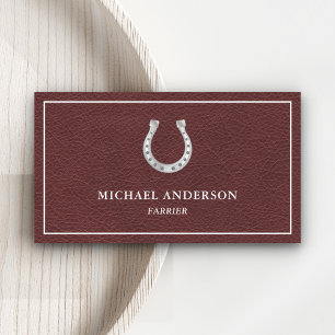 Rustic Faux Brown Leather Horseshoe Farrier Business Card