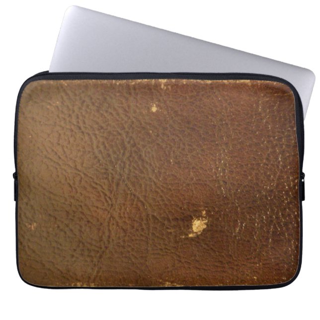 Rustic Faux Brown Leather Laptop Sleeve (Front)