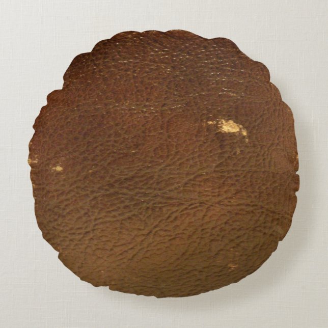 Rustic Faux Brown Leather Round Cushion (Front)