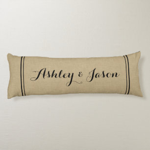 Rustic Faux Burlap and Black Monogrammed Body Cushion