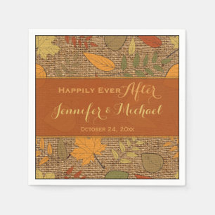 Rustic FAUX Burlap, Autumn Leaves Wedding Napkins