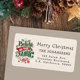Rustic Faux Burlap Believe in the Magic Christmas Label