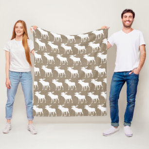 Rustic Faux Burlap & White Moose Pattern Fleece Blanket