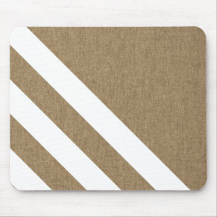Rustic Faux Burlap White Stripes Mouse Pad