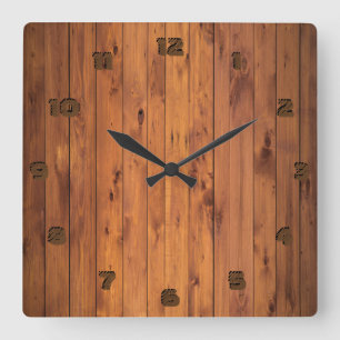 Rustic Faux Cherry Wood Stylised 3d Number Square Wall Clock